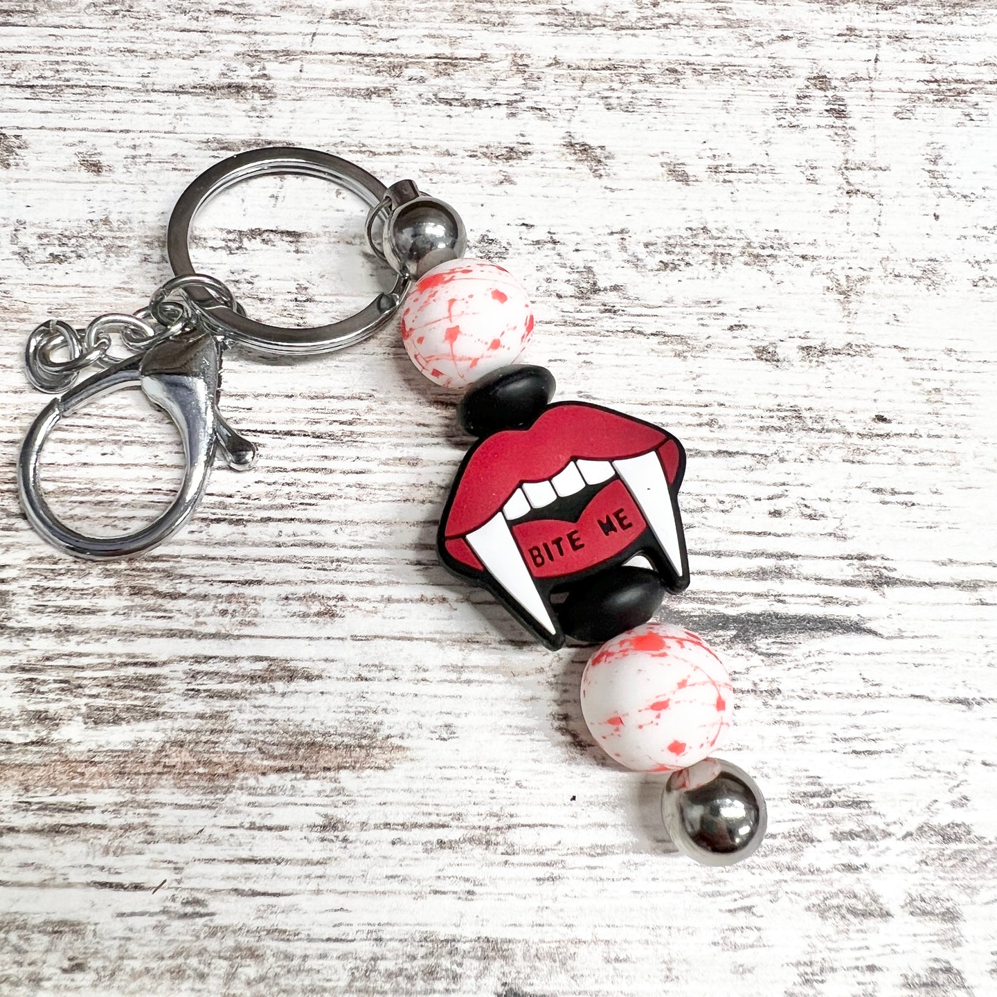 Bite Me Silver Keychain Bar